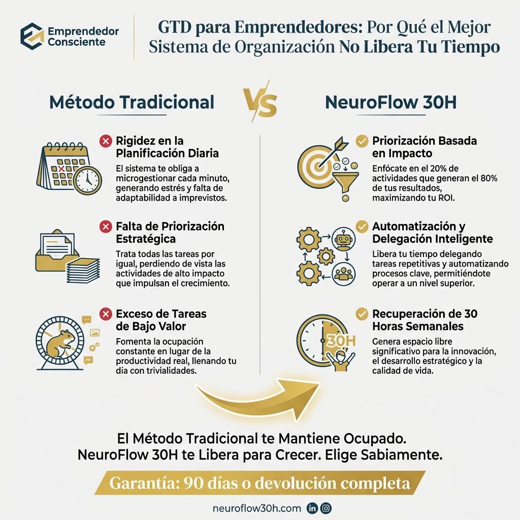 Infografía: GTD para Emprendedores: Por Qué el Mejor Sistema de Organización No Libera Tu Tiempo