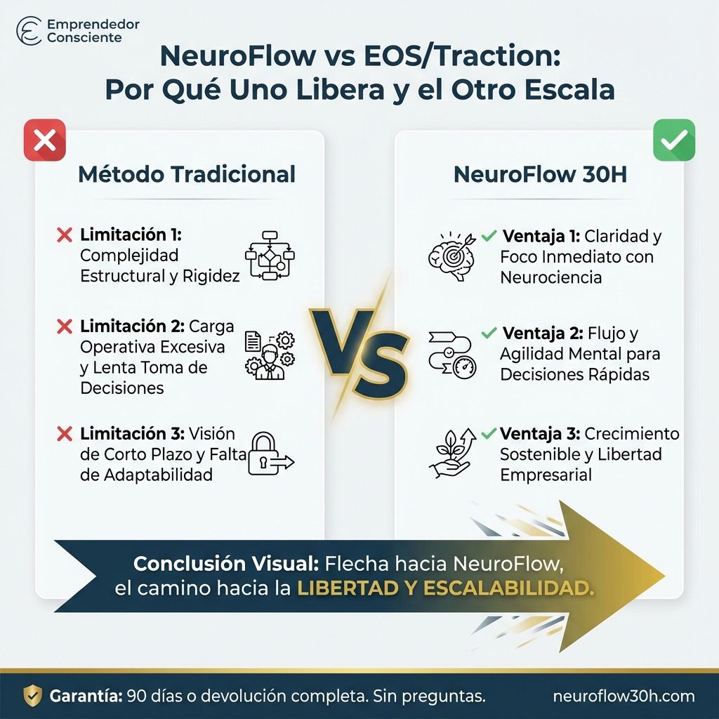 Infografía: NeuroFlow vs EOS/Traction: Por Qué Uno Libera y el Otro Escala