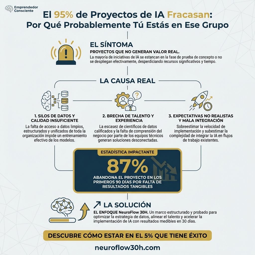 Infografía: El 95% de Proyectos de IA Fracasan: Por Qué Probablemente Tú Estás en Ese Grupo