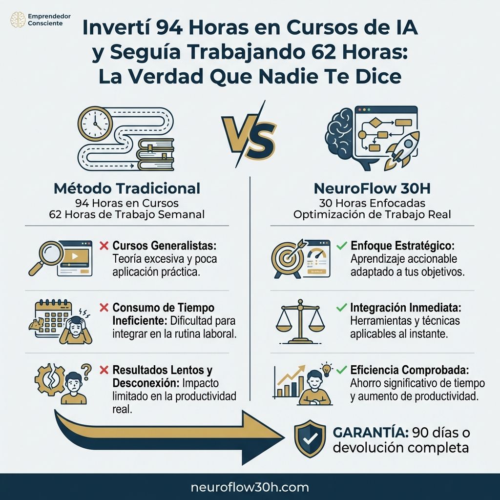 Infografía: Invertí 94 Horas en Cursos de IA y Seguía Trabajando 62 Horas: La Verdad Que Nadie Te Dice